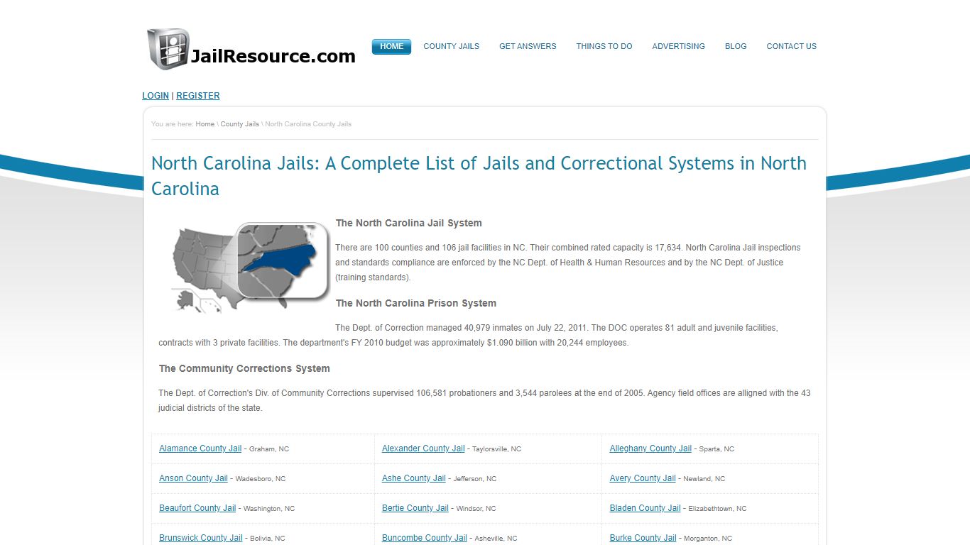 North Carolina County Jails and Facilities across the State of NC